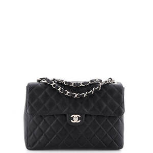 Chanel Jumbo Vintage Square Classic Single Flap Bag Quilted Caviar
